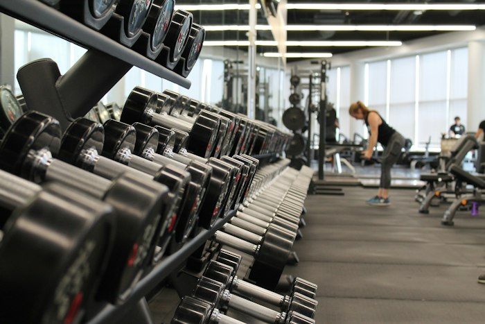 Modern gym with free weights